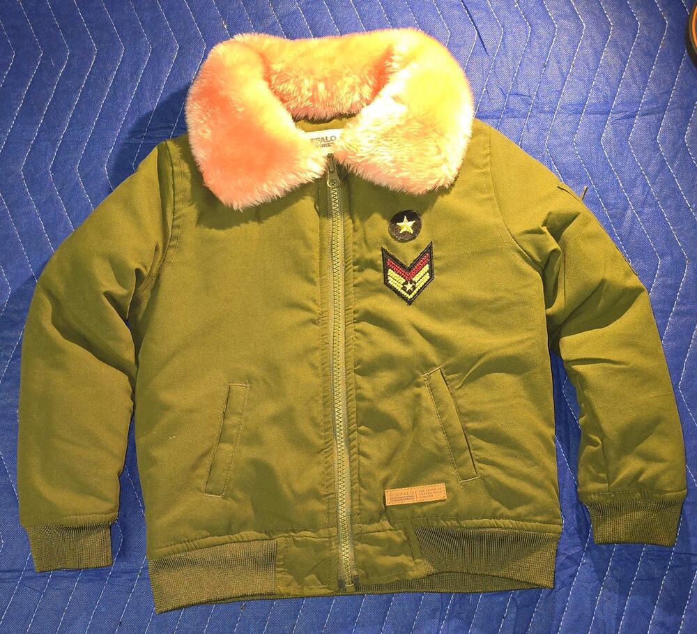 Buffalo David Bitton Bomber Jacket Girls 4T Faux Fur Collar Green Coat